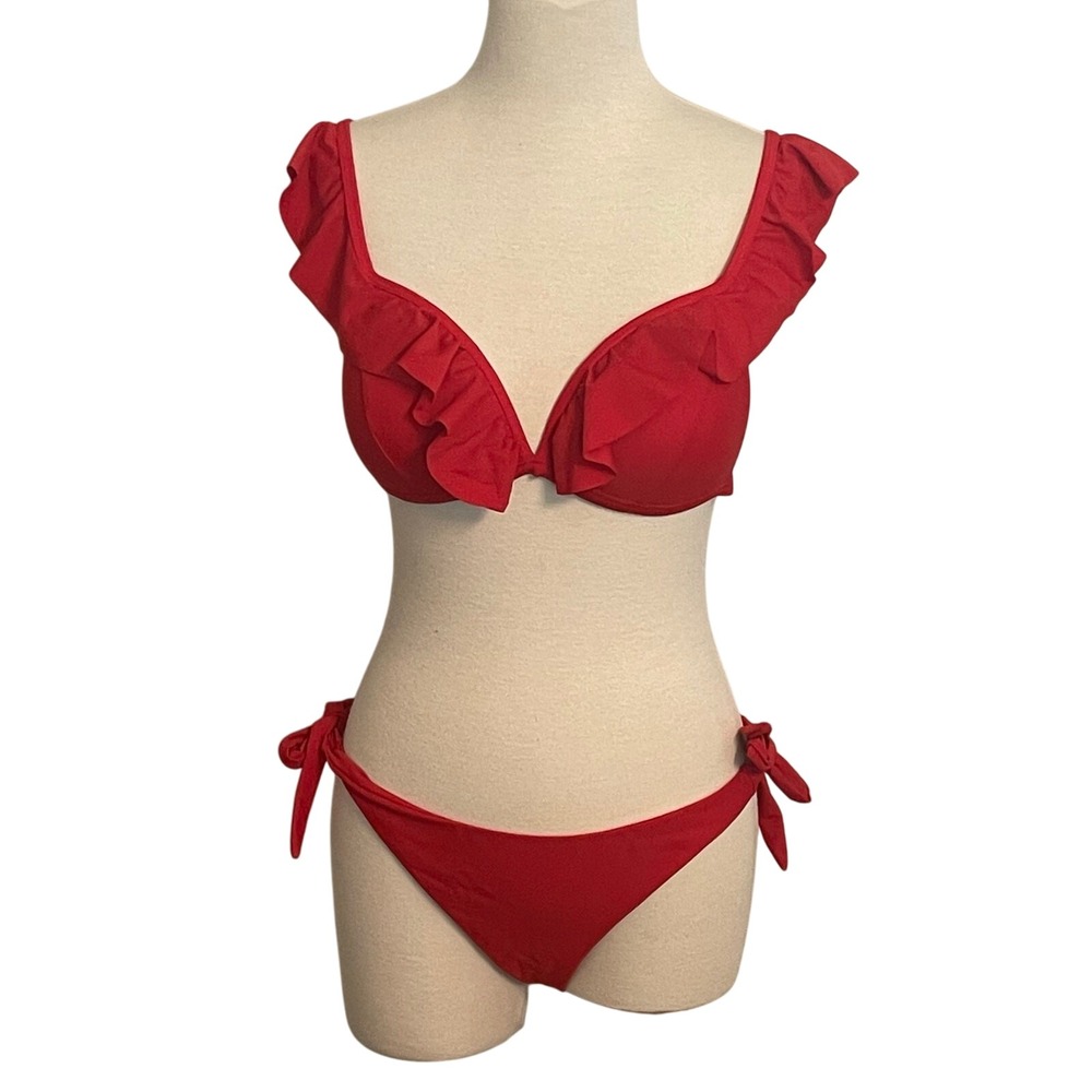 SHEIN Women's Red Bikini Ruffle Tie Adjustable Classic‎ Size XL